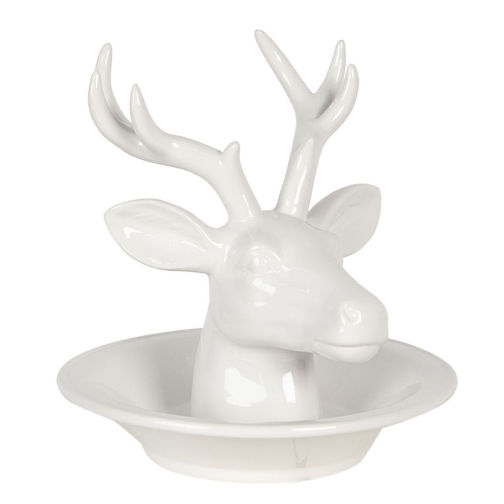 Bílá keramická miska s hlavou jelena - 23*23*23 cm Clayre & Eef - LaHome - vintage dekorace