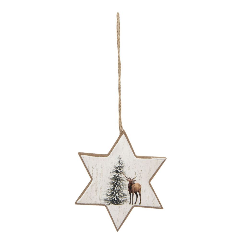 Závěsná dekorace hvězda s jelenem - 9*1*11 cm Clayre & Eef - LaHome - vintage dekorace