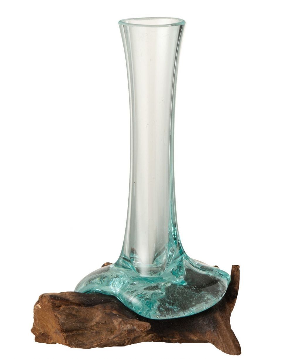 Skleněná úzká váza na kořenu dřeva Gamal S - 17*13*16 cm J-Line by Jolipa - LaHome - vintage dekorace