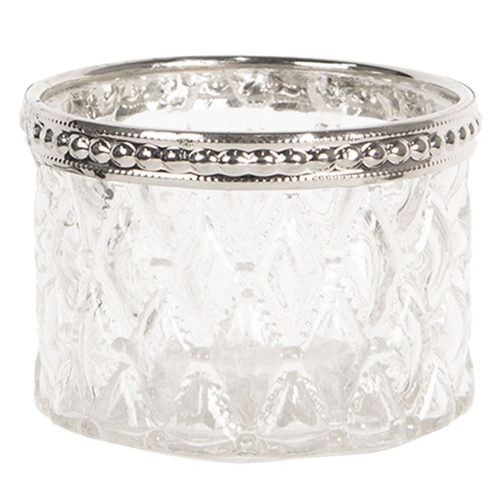 Bílý skleněný svícen Tealight s ozdobným krajem - 6*4 cm Clayre & Eef - LaHome - vintage dekorace