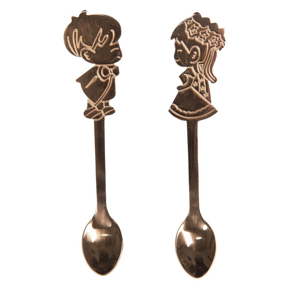 2 ks bronzová dezertní lžička panáček a panenka - 2*12 cm Clayre & Eef - LaHome - vintage dekorace