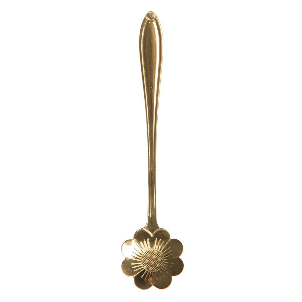 Zlatá kovová dezertní lžička ve tvaru kytičky Floffy - 3*12 cm Clayre & Eef - LaHome - vintage dekorace