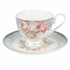 Porcelánový šálek s podšálkem Peony Rosé  - Ø 9*8 / Ø 15*2 cm / 200 ml Clayre & Eef