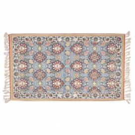 Modrý bavlněný koberec s ornamenty a třásněmi - 140*200 cm Clayre & Eef
