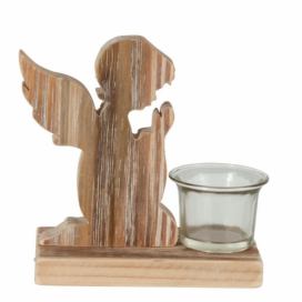 Dřevěný svícen andílek na čajovou svíčku - 15*7*15cm J-Line by Jolipa