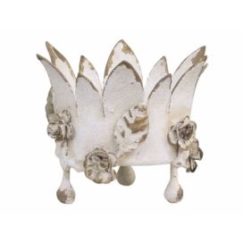 Krémový antik svícen s květy na širokou svíčku Crown - Ø 11*9cm Chic Antique