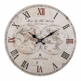 Béžové nástěnné hodiny Map of World - Ø 34*1 cm / 1*AA Clayre & Eef