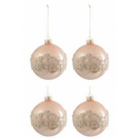 Sada béžovo zlatých vánočních koulí s krajkou L (4ks) - 10*10*10 cm J-Line by Jolipa