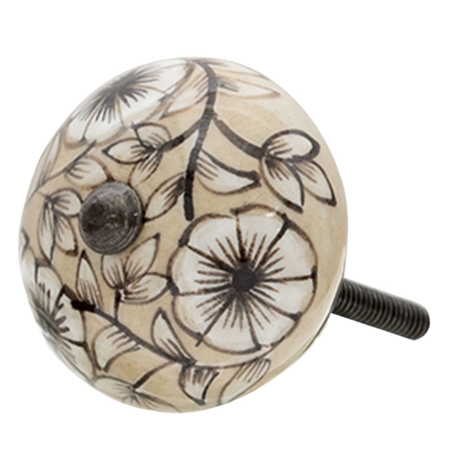 Sada 4ks keramická béžová úchytka s květy Liane - Ø 4*3 cm Clayre & Eef - LaHome - vintage dekorace