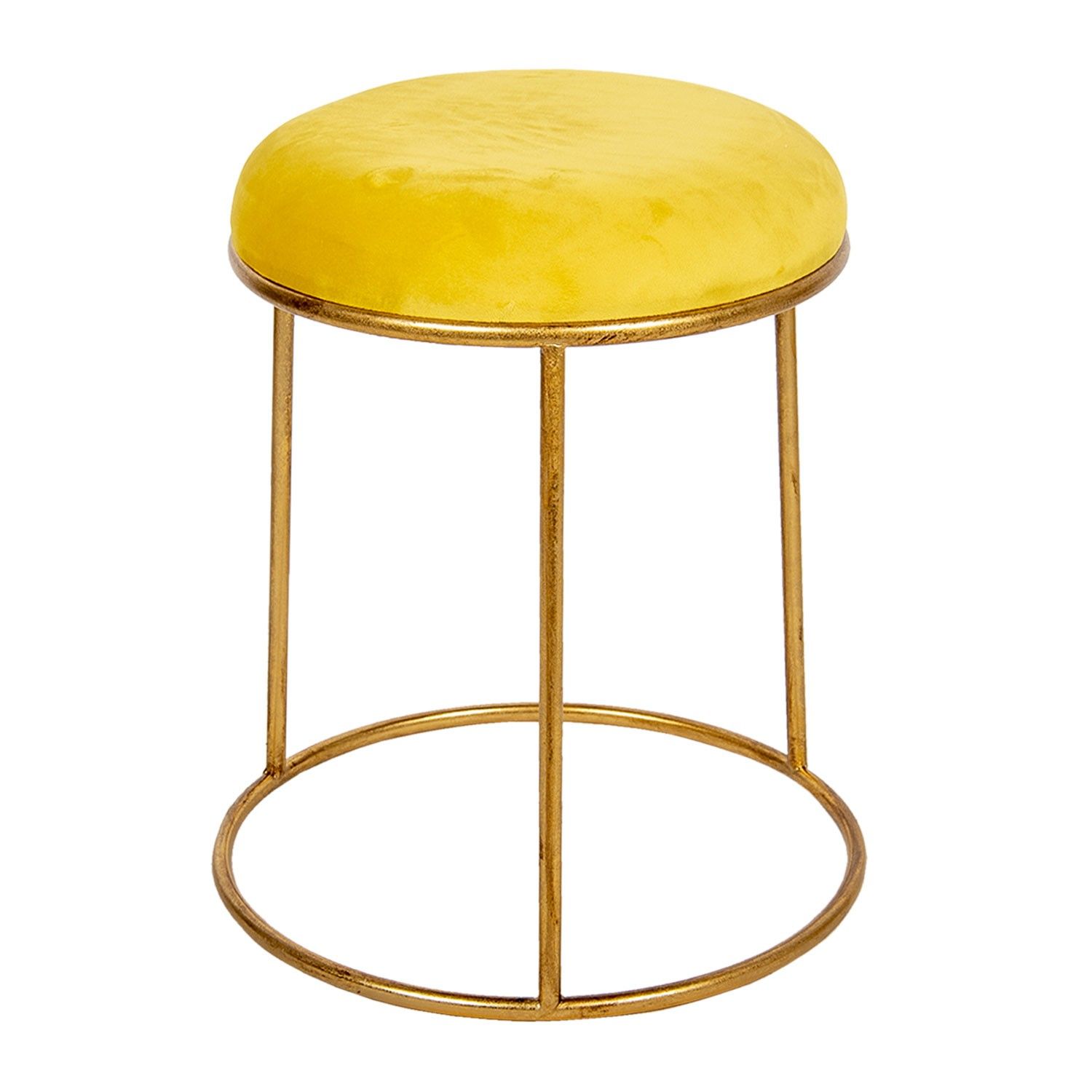 Zlatá kovová stolička se žlutým sametovým podsedákem - Ø 42*48 cm Clayre & Eef - LaHome - vintage dekorace