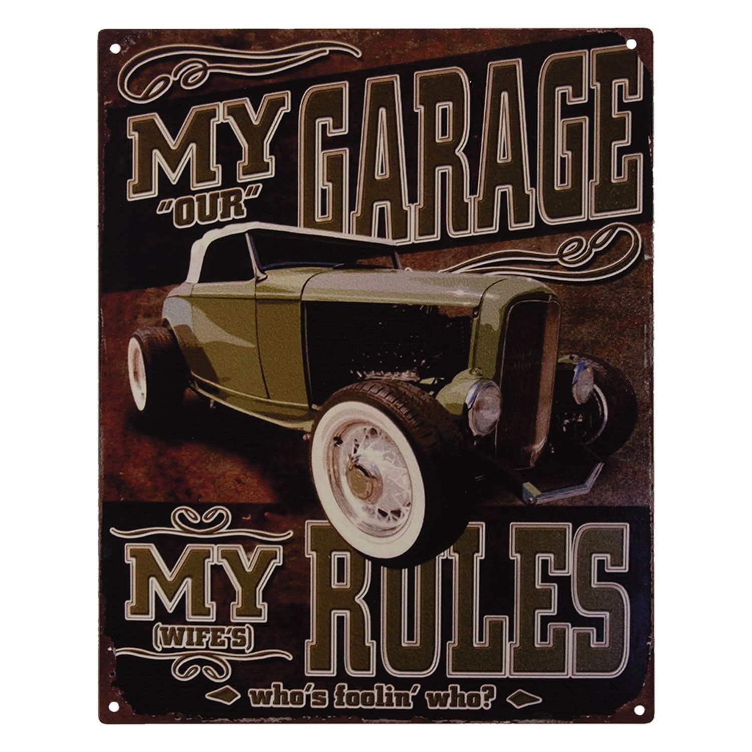 Nástěnná kovová cedule My Garage My Rules - 25*20 cm Clayre & Eef - LaHome - vintage dekorace