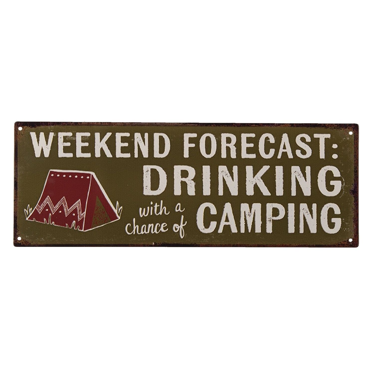 Nástěnná kovová cedule Drinking  & Camping - 36*13 cm Clayre & Eef - LaHome - vintage dekorace