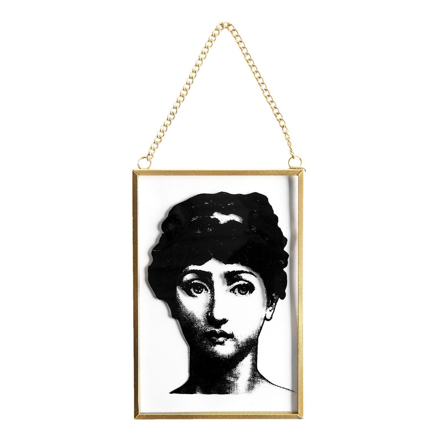 Skleněný obrázek s hlavou ženy  a řetízkem - 10*1*15 cm Clayre & Eef - LaHome - vintage dekorace
