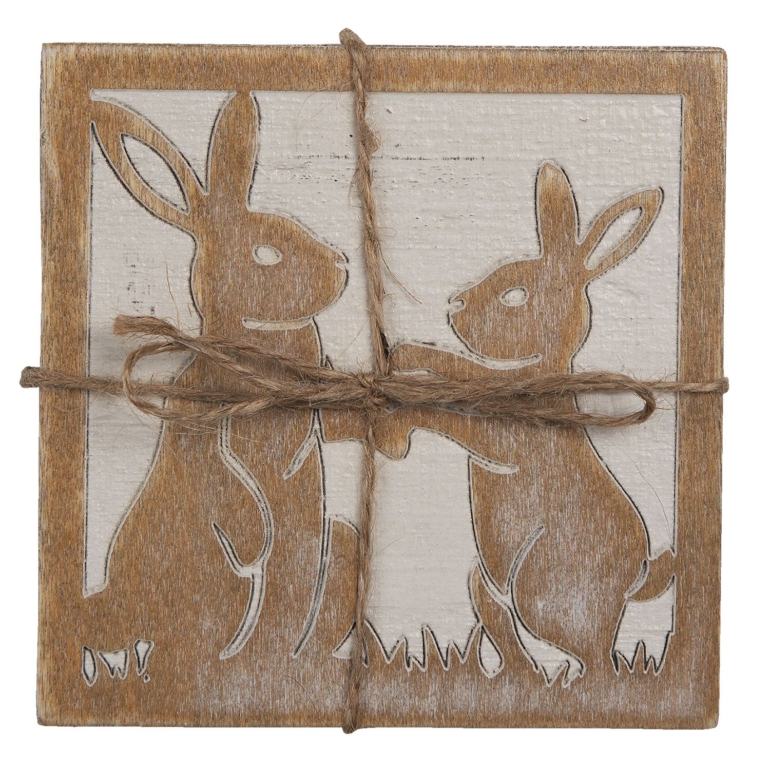 Sada 4ks dřevěný podtácek s králíčky - 10*10 cm Clayre & Eef - LaHome - vintage dekorace
