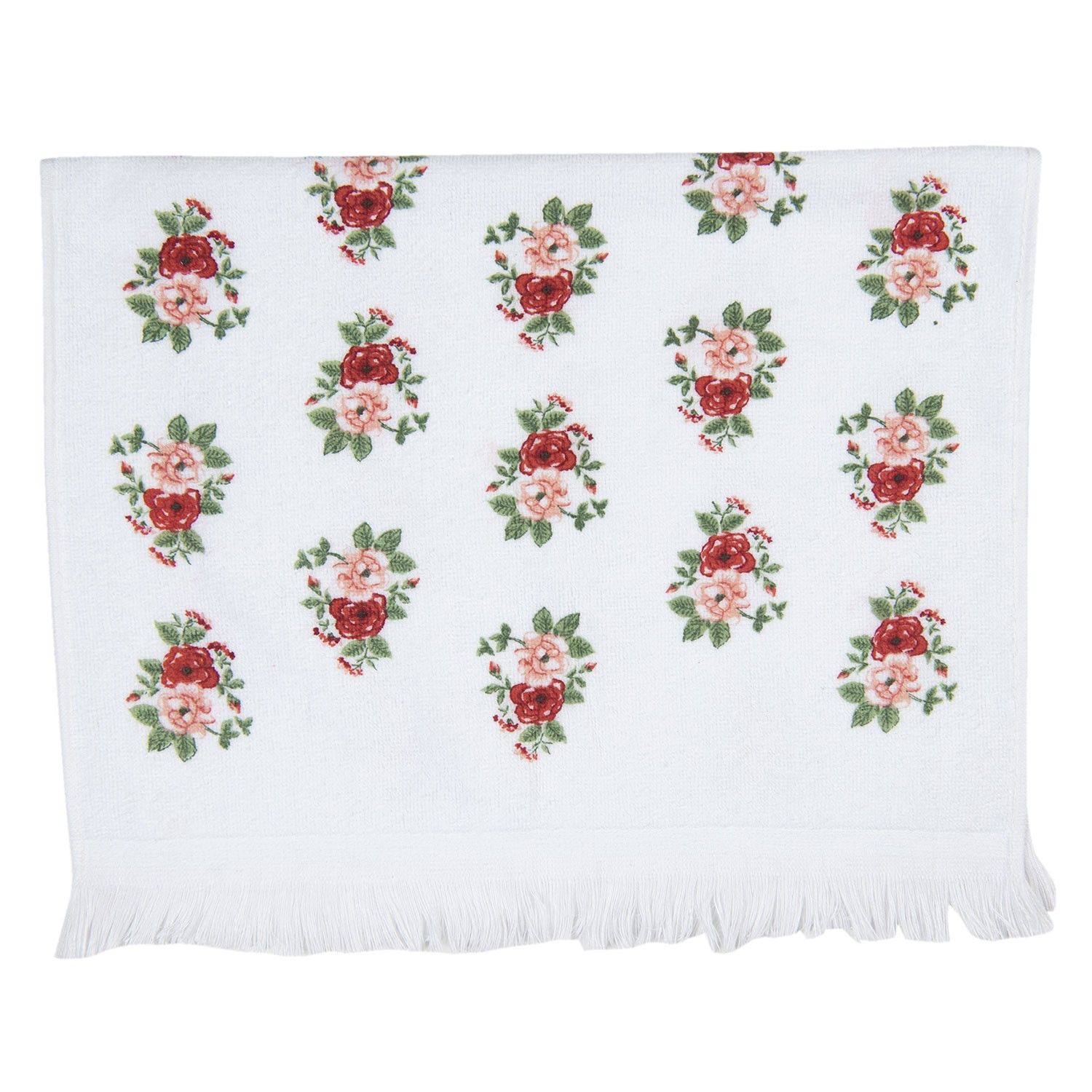 Bílý kuchyňský froté ručník s růžemi - 40*66 cm Clayre & Eef - LaHome - vintage dekorace