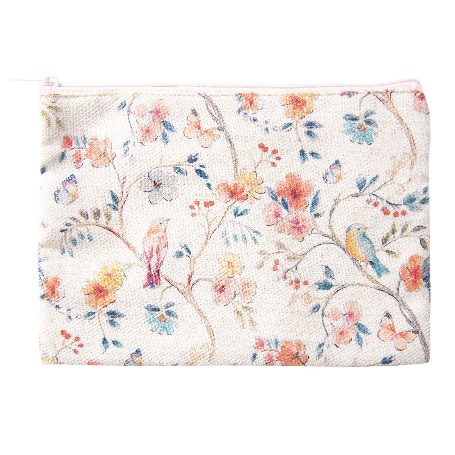 Béžová květovaná toaletní taška s ptáčky - 25*18 cm Clayre & Eef - LaHome - vintage dekorace