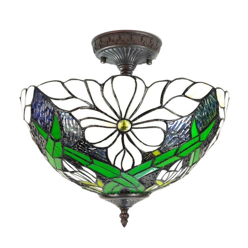 Krémovo-zelené stropní svítidlo Tiffany Malion  - Ø 36*31 cm E27/max 2*40W Clayre & Eef - LaHome - vintage dekorace