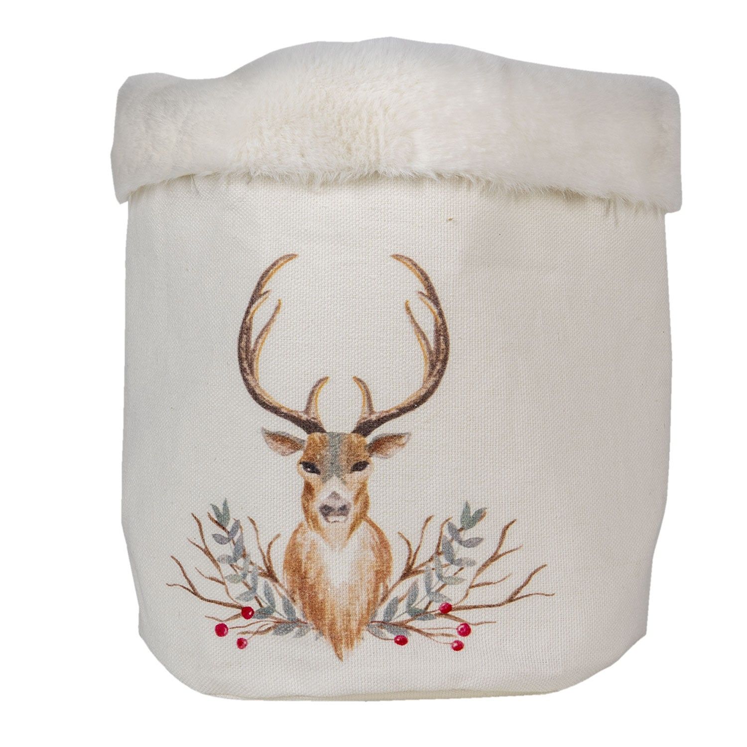 Látkový vánoční košík s jelenem - Ø 17*18 cm Clayre & Eef - LaHome - vintage dekorace