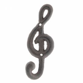 Nástěnný hnědý litinový háček - houslový klíč - 6*5*17 cm Clayre & Eef LaHome - vintage dekorace