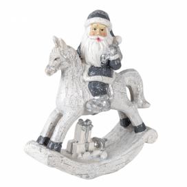 Dekorace Santa na houpacím koni s dárkem - 13*6*17 cm Clayre & Eef