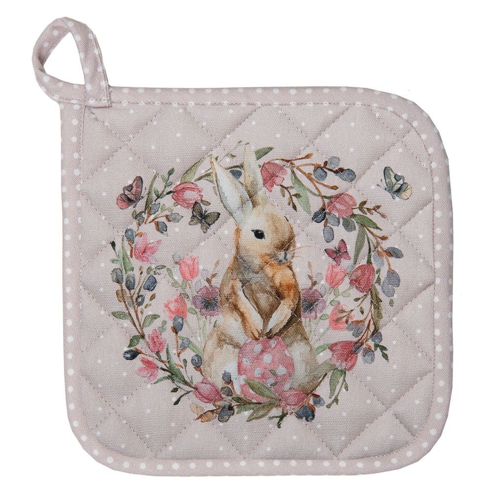 Bavlněná chňapka - podložka s králíčkem Happy Bunny - 20*20 cm Clayre & Eef - LaHome - vintage dekorace