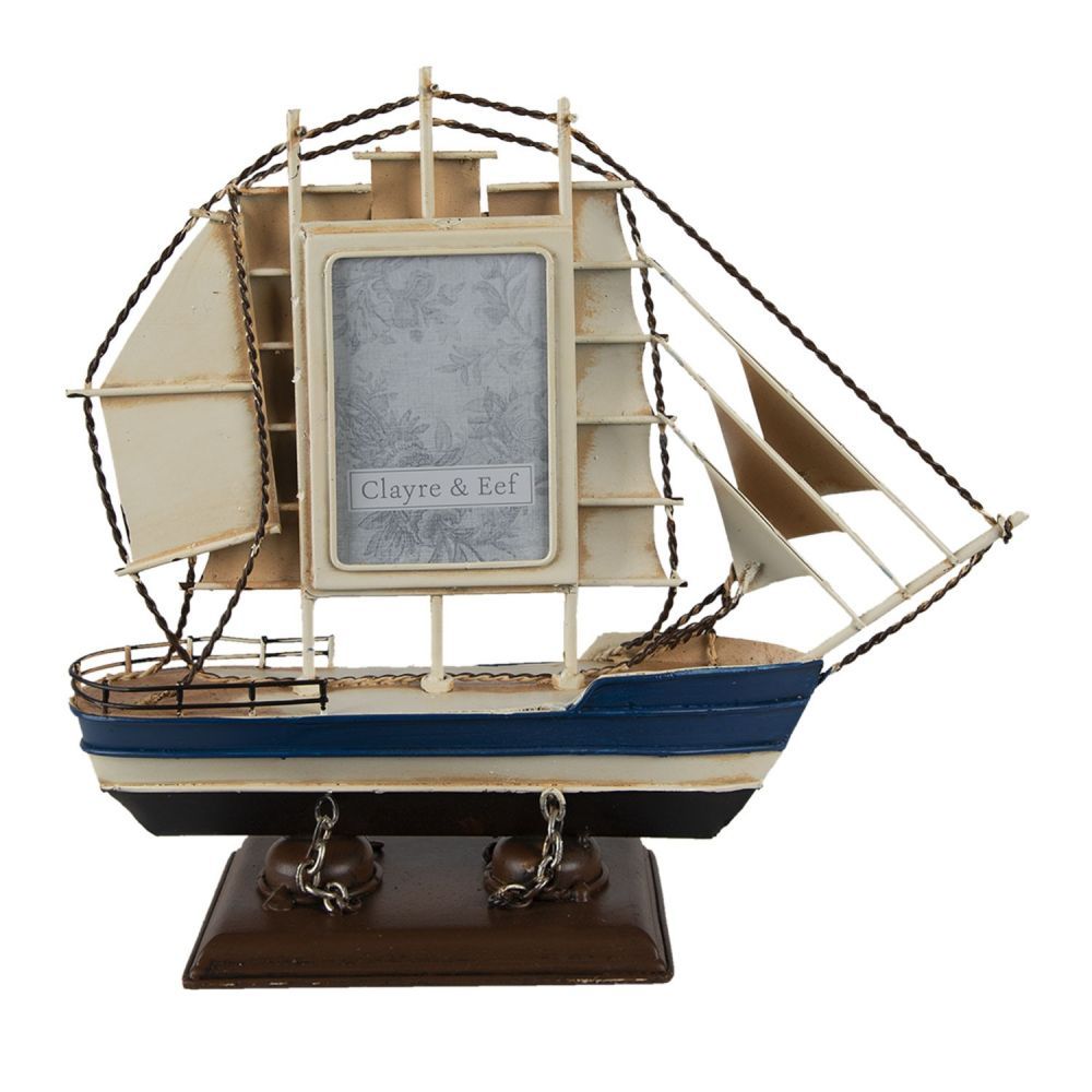 Dekorace kovový model lodi s fotorámečkem - 27*9*24 cm Clayre & Eef - LaHome - vintage dekorace
