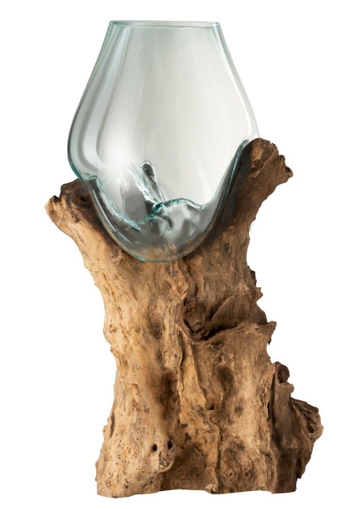 Skleněná váza vsazená do dřeva Gamal - 32,5*28*65,5 cm J-Line by Jolipa - LaHome - vintage dekorace