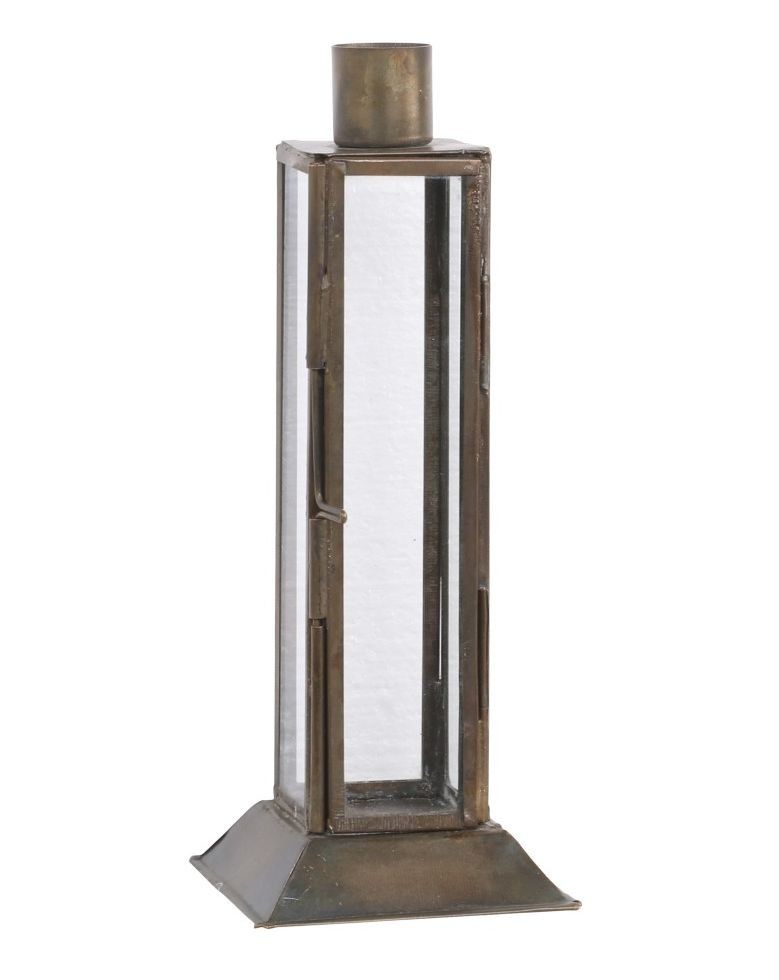 Mosazný antik kovový svícen na úzkou svíčku Forei  - 6.5*6.5*19cm  Chic Antique - LaHome - vintage dekorace