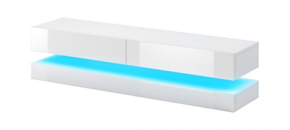 Vivaldi TV stolek Fly 140 cm s LED osvětlením bílý mat/bílý lesk - Houseland.cz
