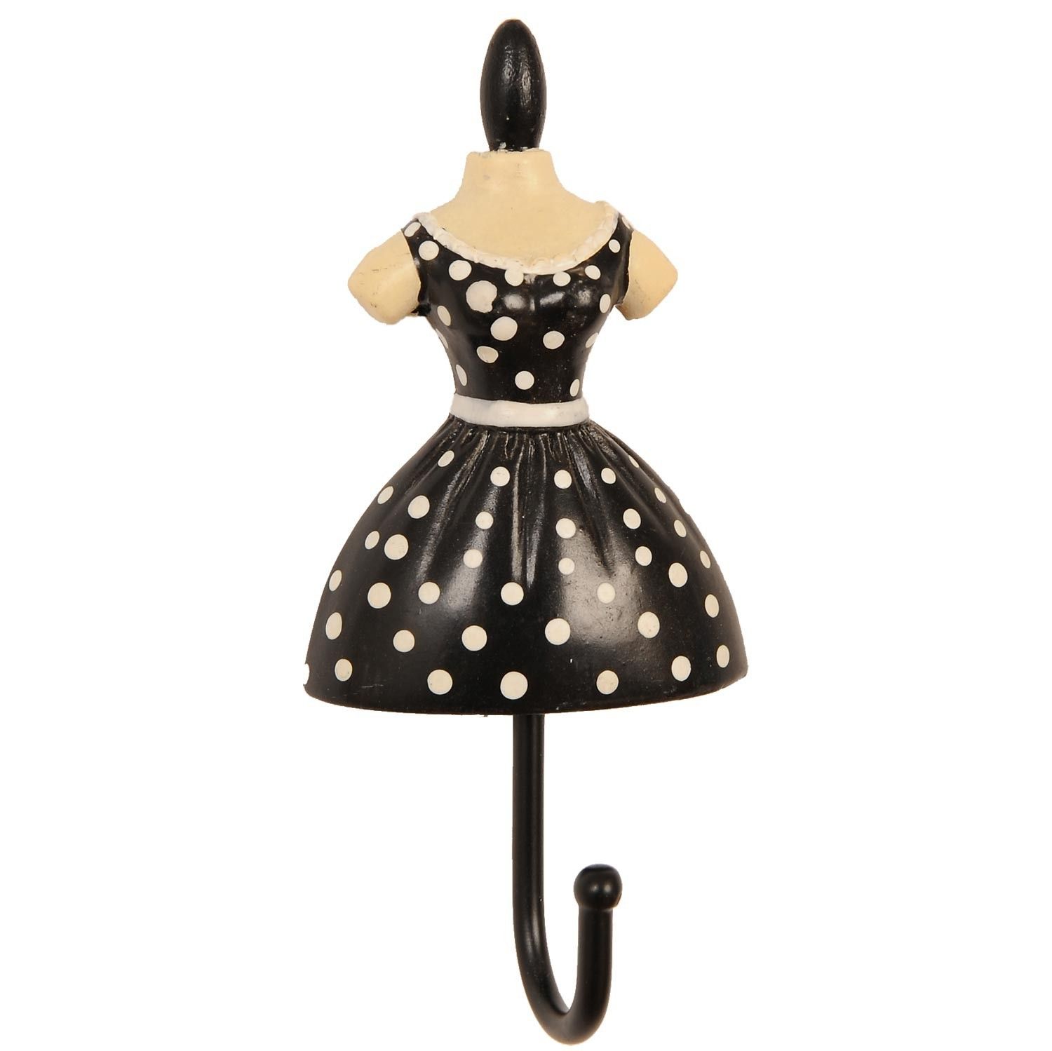 Nástěnný háček ve tvaru černých puntíkatých šatů - 5*3*10 cm Clayre & Eef - LaHome - vintage dekorace