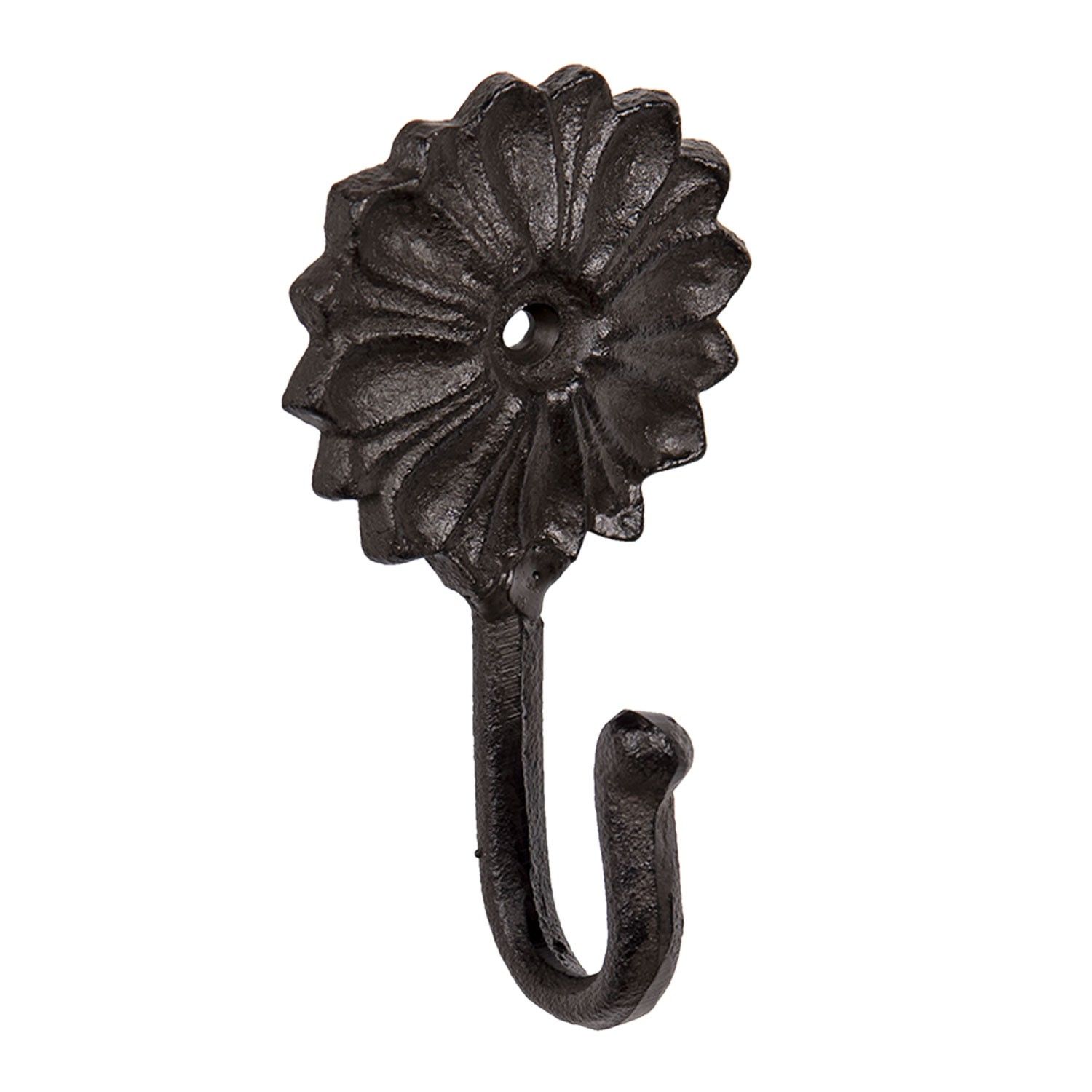 Hnědo černý litinový nástěnný háček ve tvaru květiny - 7*4*13 cm Clayre & Eef - LaHome - vintage dekorace