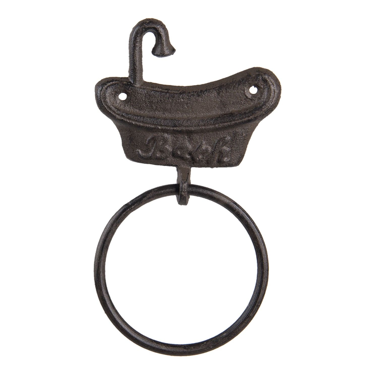 Hnědo černý litinový nástěnný kruhový háček Bath - 12*2*22 cm Clayre & Eef - LaHome - vintage dekorace