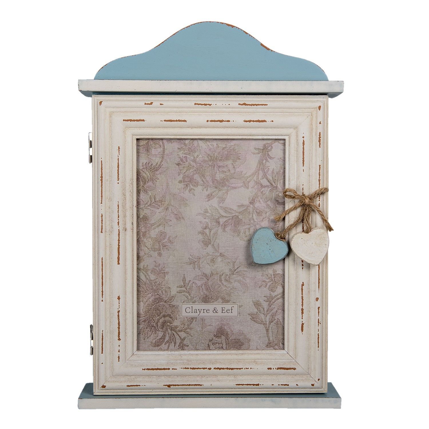 Modro-bílá skříňka na klíče s fotorámečkem - 21*7*31 cm Clayre & Eef - LaHome - vintage dekorace