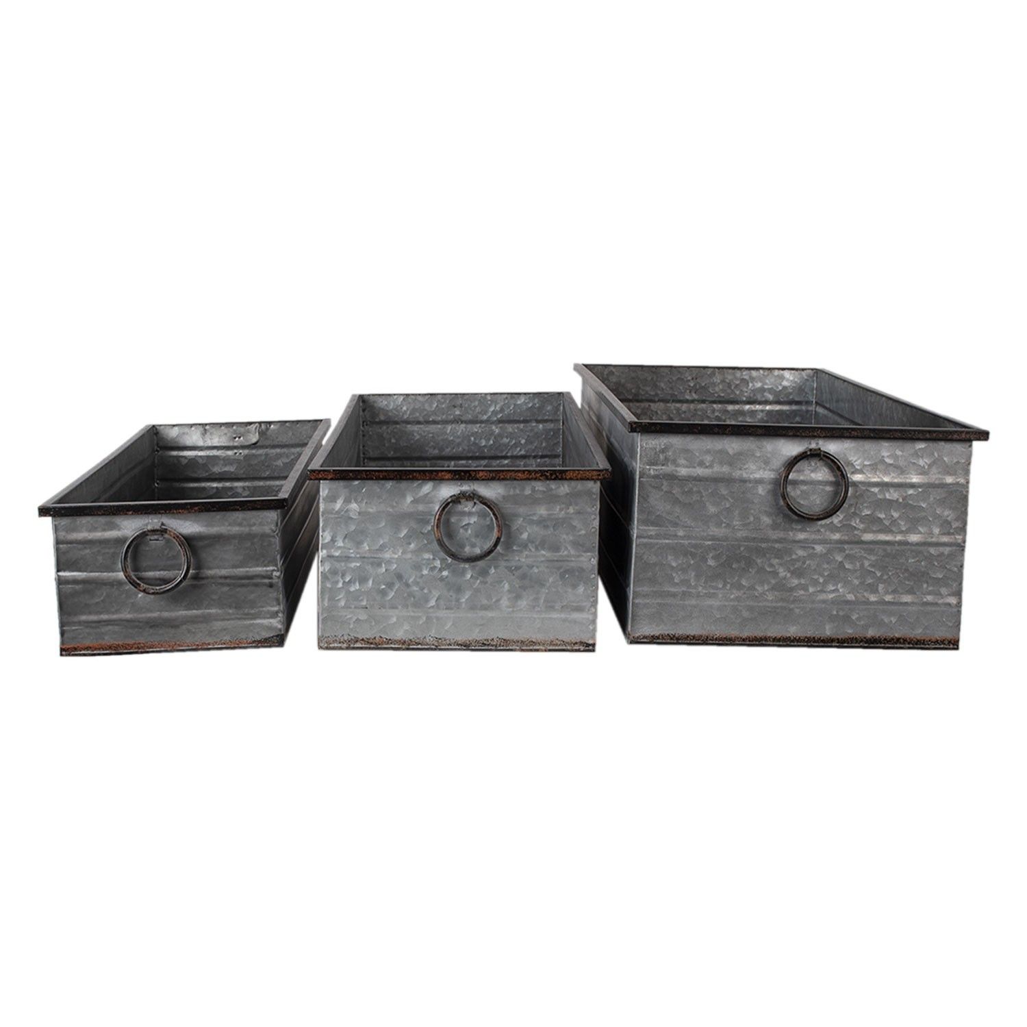 Šedé dekorativní kovové boxy (3 ks) - 65*32*20 / 59*27*17 / 53*22*14 cm Clayre & Eef - LaHome - vintage dekorace