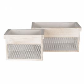 2ks dřevěný úložný box s bílou patinou - 18*18*12 / 15*15*11 cm Clayre & Eef