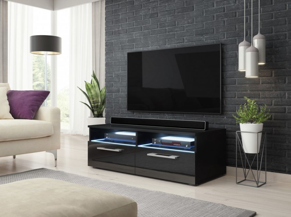 Vivaldi TV stolek Bonn s LED osvětlením 100 cm černý mat/černý lesk - Houseland.cz