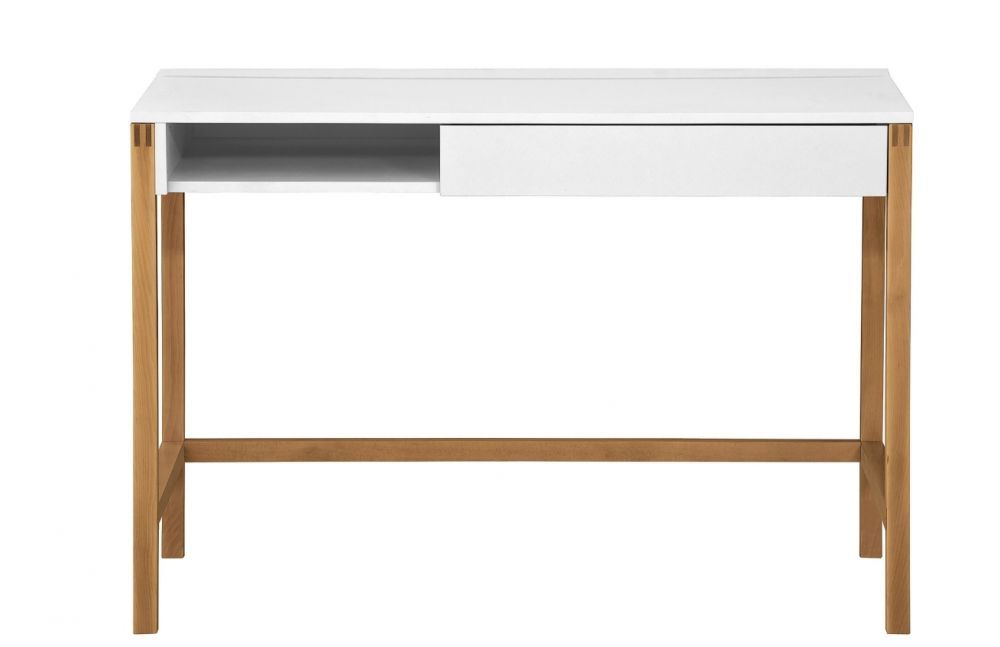 Bílý pracovní stůl Woodman Northgate s dubovou podnoží 112x60 cm - Designovynabytek.cz