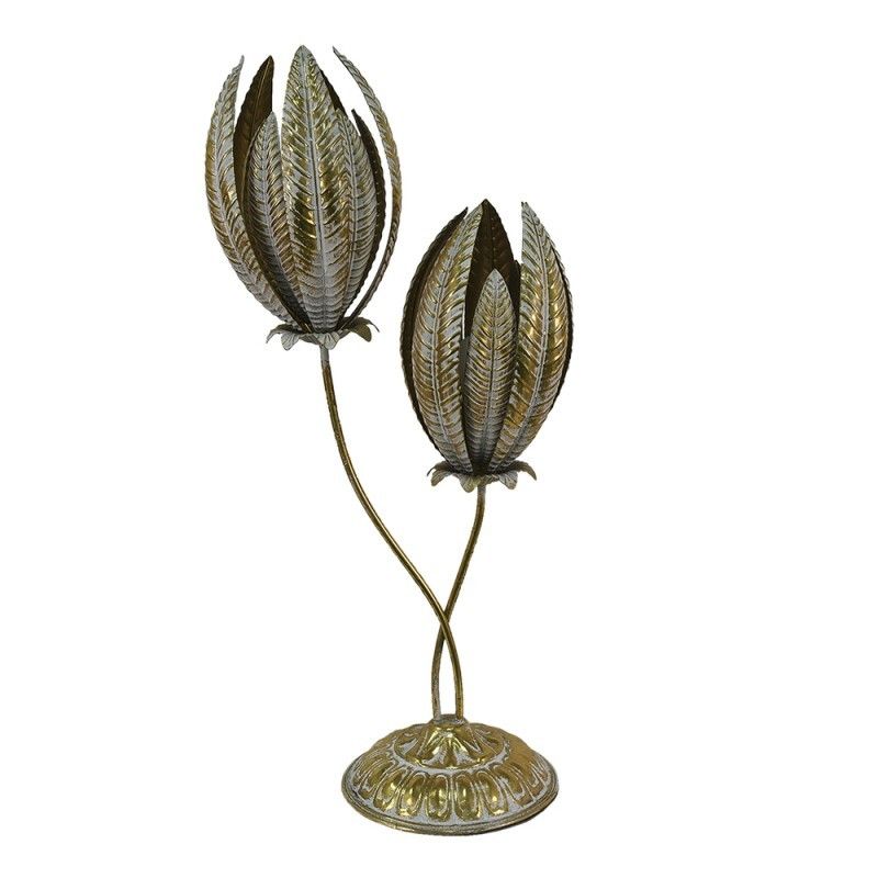 Zlatá dekorativní kovová stolní lampa s květy Vionia - 42*27*88 cm E27/max 2*40W Clayre & Eef - LaHome - vintage dekorace