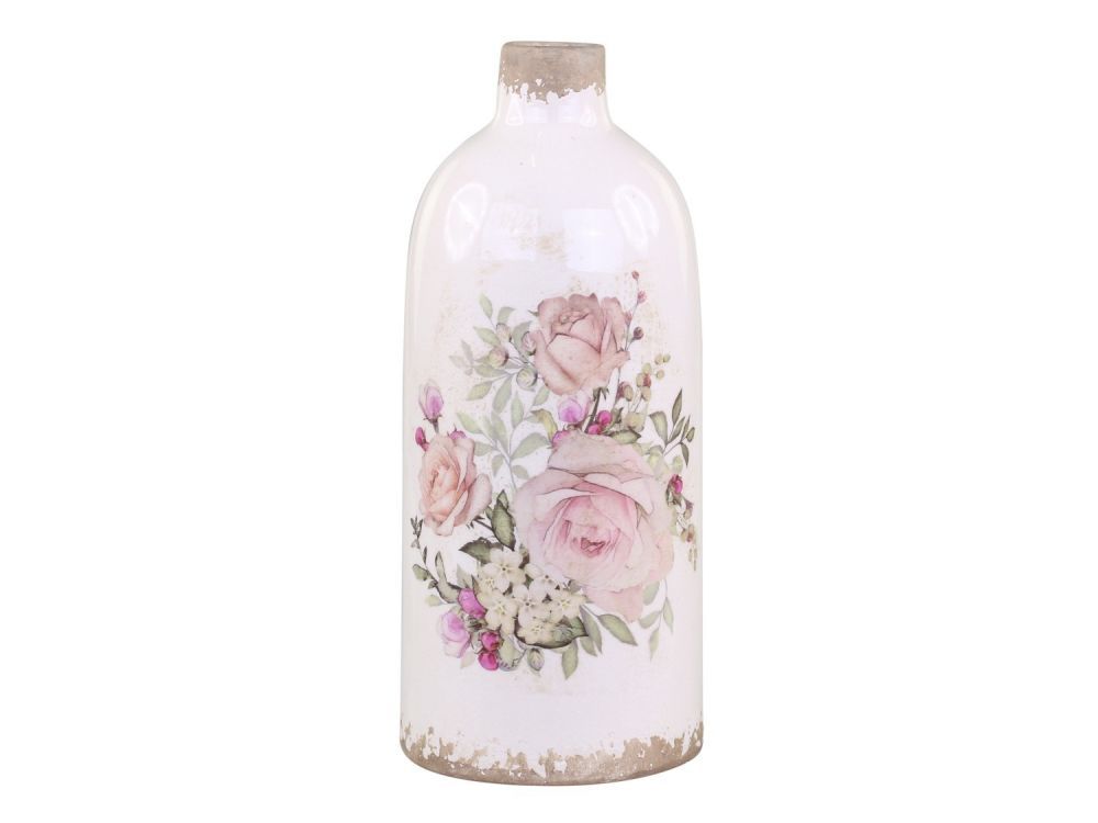 Keramická dekorační váza s růžemi Rose pattern M - Ø 11*26cm Chic Antique - LaHome - vintage dekorace