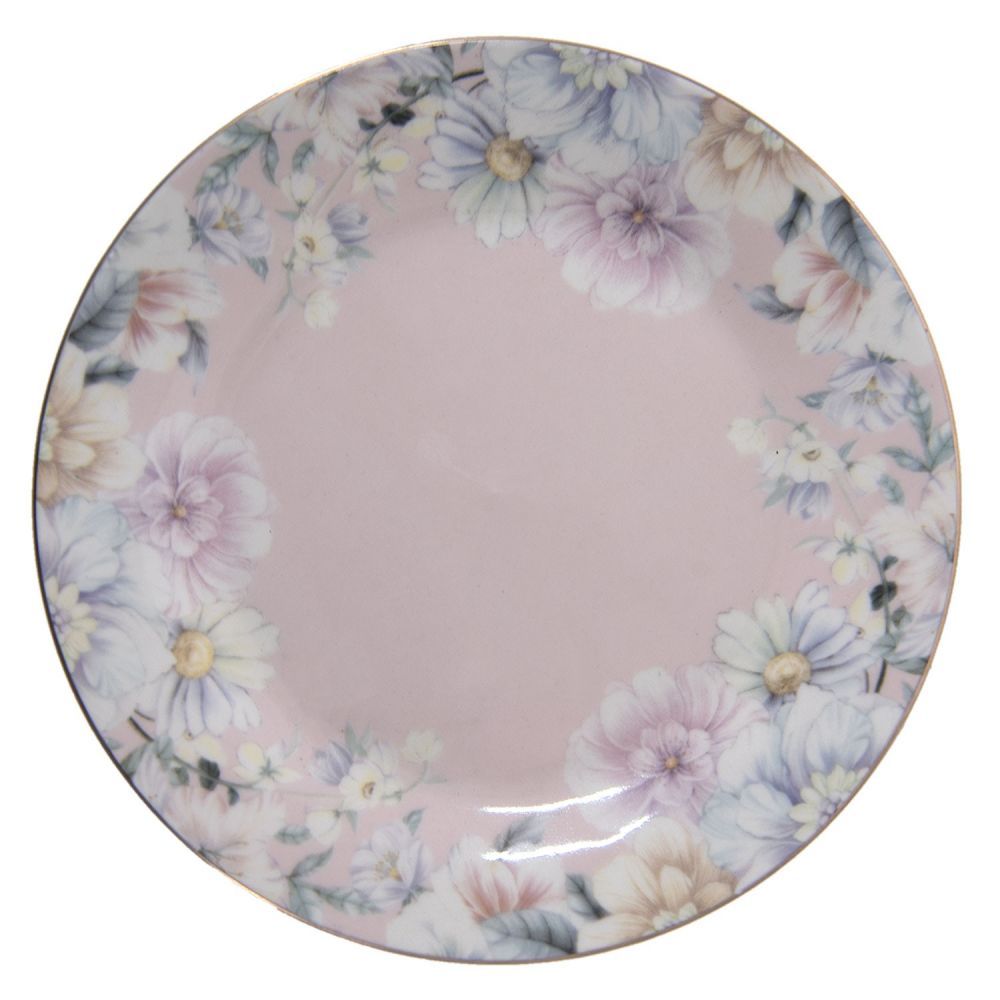 Porcelánový dezertní talířek s květinami Flowers  - Ø 18*2 cm Clayre & Eef - LaHome - vintage dekorace