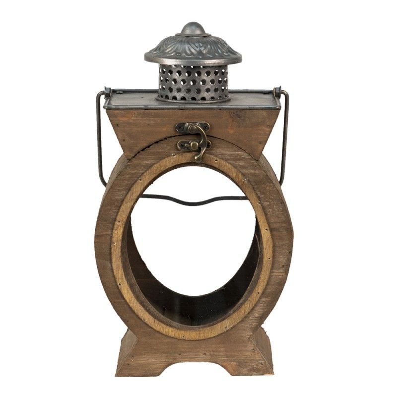 Hnědá antik dřevěná lucerna s kovovými detaily Paat - 16*12*28 cm Clayre & Eef - LaHome - vintage dekorace