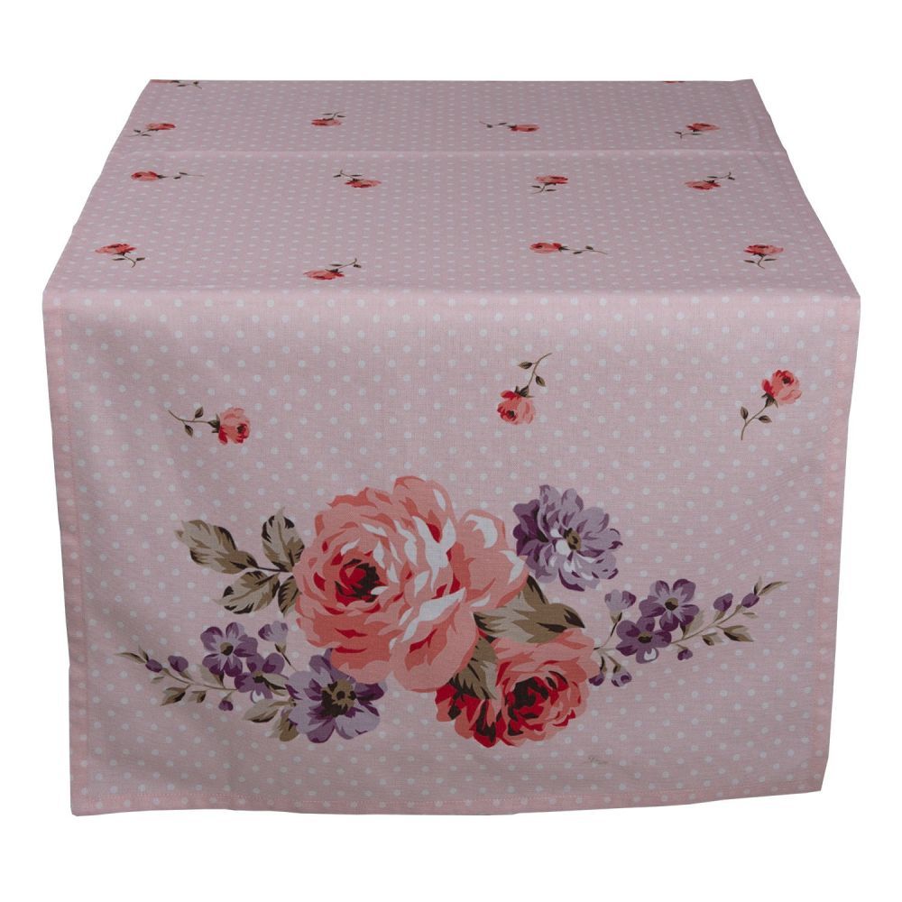 Růžový bavlněný běhoun na stůl s růžemi Dotty Rose - 50*140 cm Clayre & Eef - LaHome - vintage dekorace
