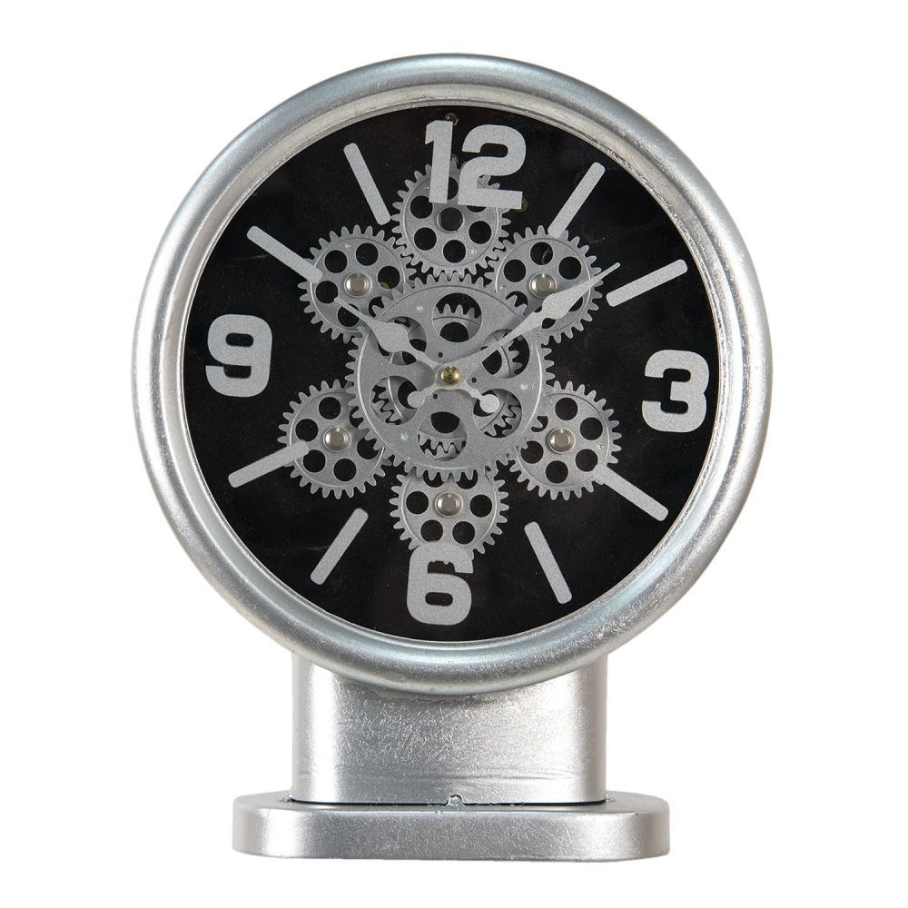 Stříbrné stolní hodiny s ozubenými kolečky - 24*8*30 cm Clayre & Eef - LaHome - vintage dekorace
