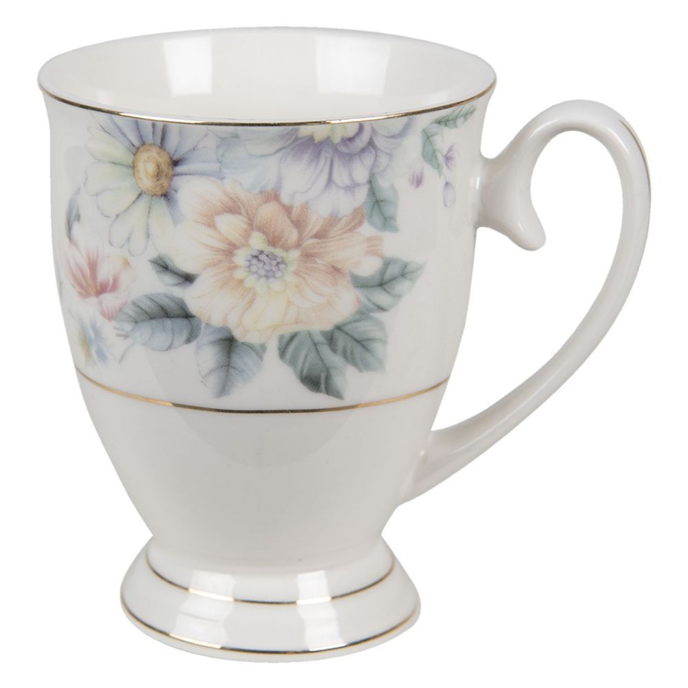 Porcelánový hrneček s květinami Flowers - 11*8*10 cm / 300 ml Clayre & Eef - LaHome - vintage dekorace
