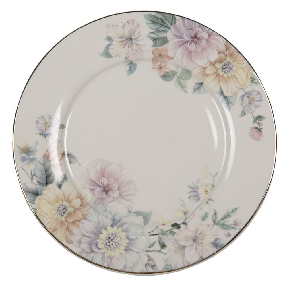 Porcelánový jídelní talířek s květinami Flowers - Ø 26*2 cm Clayre & Eef - LaHome - vintage dekorace