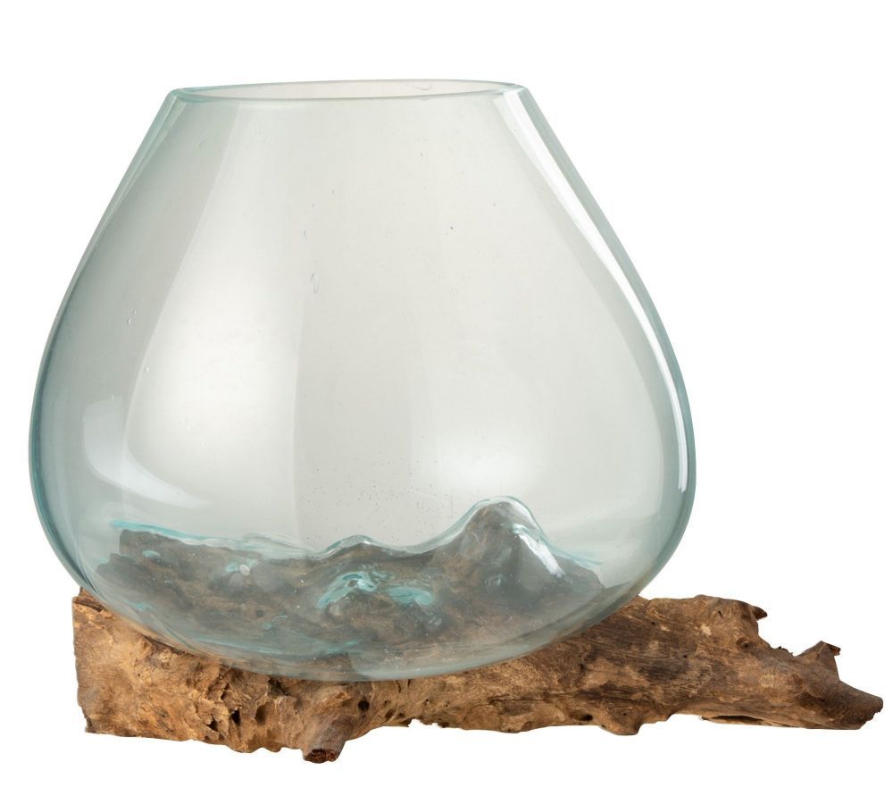 Váza z recyklovaného skla na dřevu Gamal XL - 33,5*28*24,5 cm J-Line by Jolipa - LaHome - vintage dekorace
