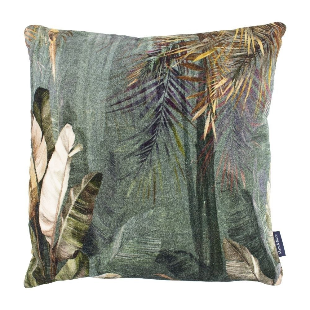 Modrý sametový polštář s motivem džungle - 45*45*10cm Mars & More - LaHome - vintage dekorace