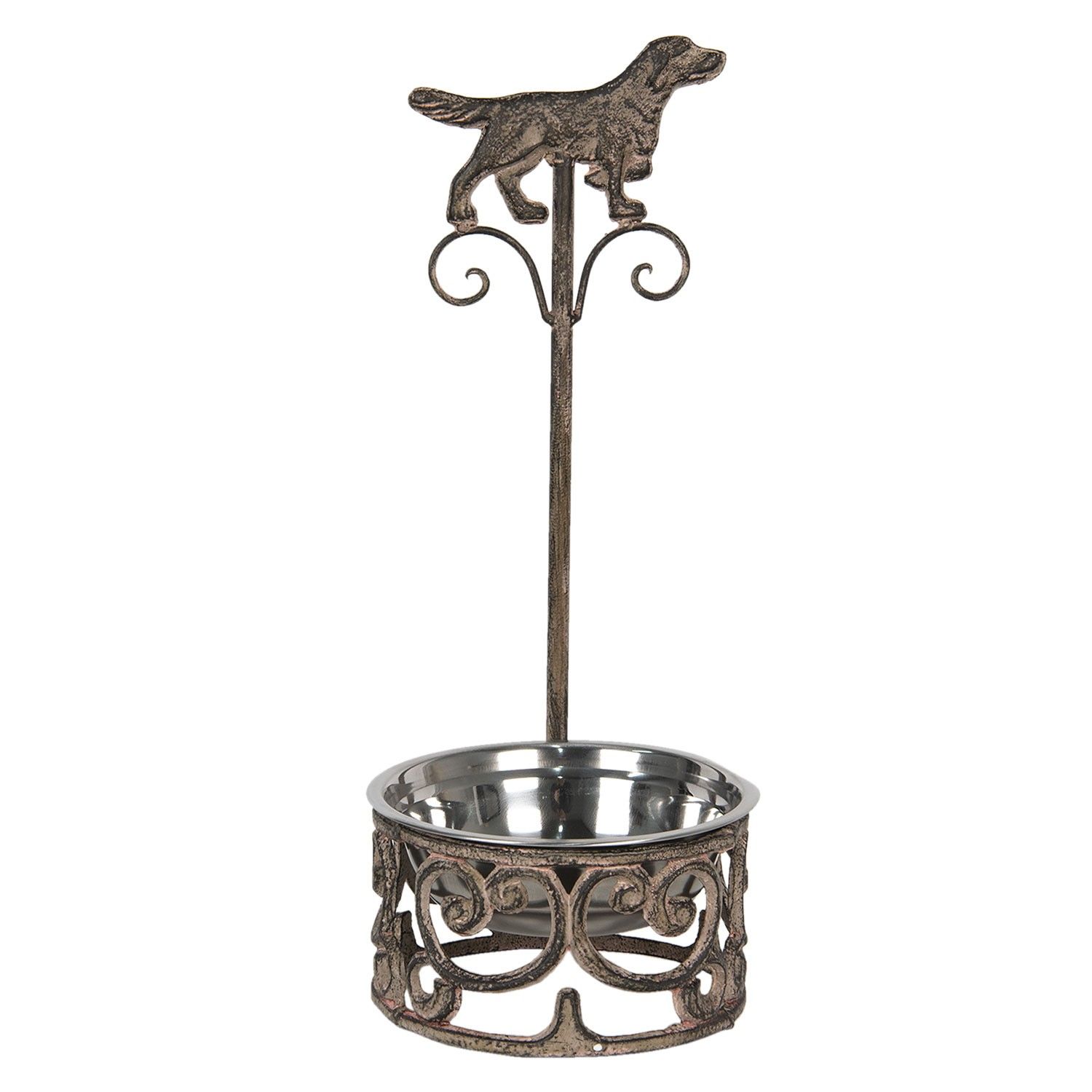 Miska pro zvířata v ozdobném kovovém stojanu se psem - Ø 17*42 cm Clayre & Eef - LaHome - vintage dekorace