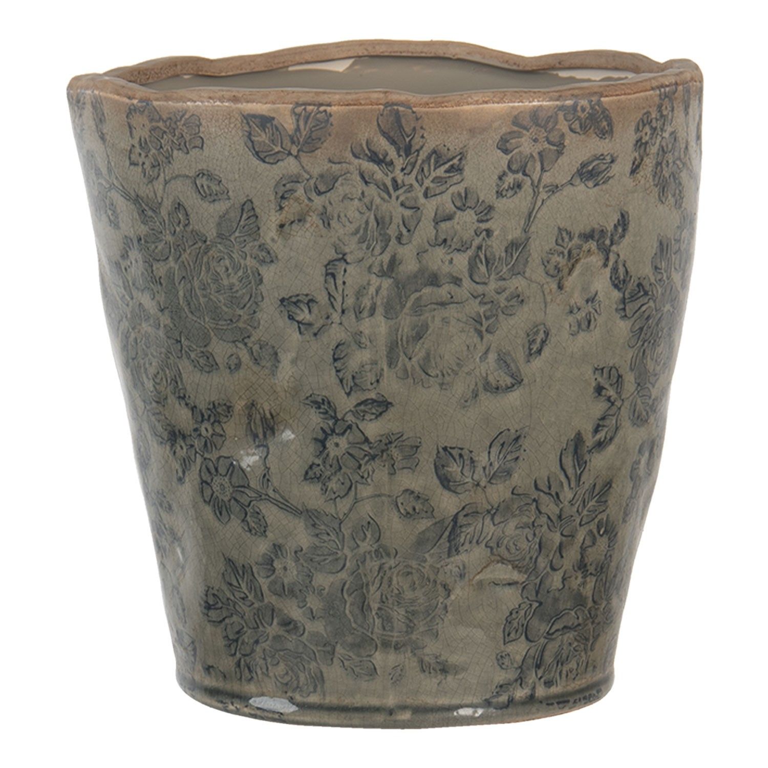 Hnědo šedý květináč s patinou a popraskáním - Ø 17*17 cm Clayre & Eef - LaHome - vintage dekorace