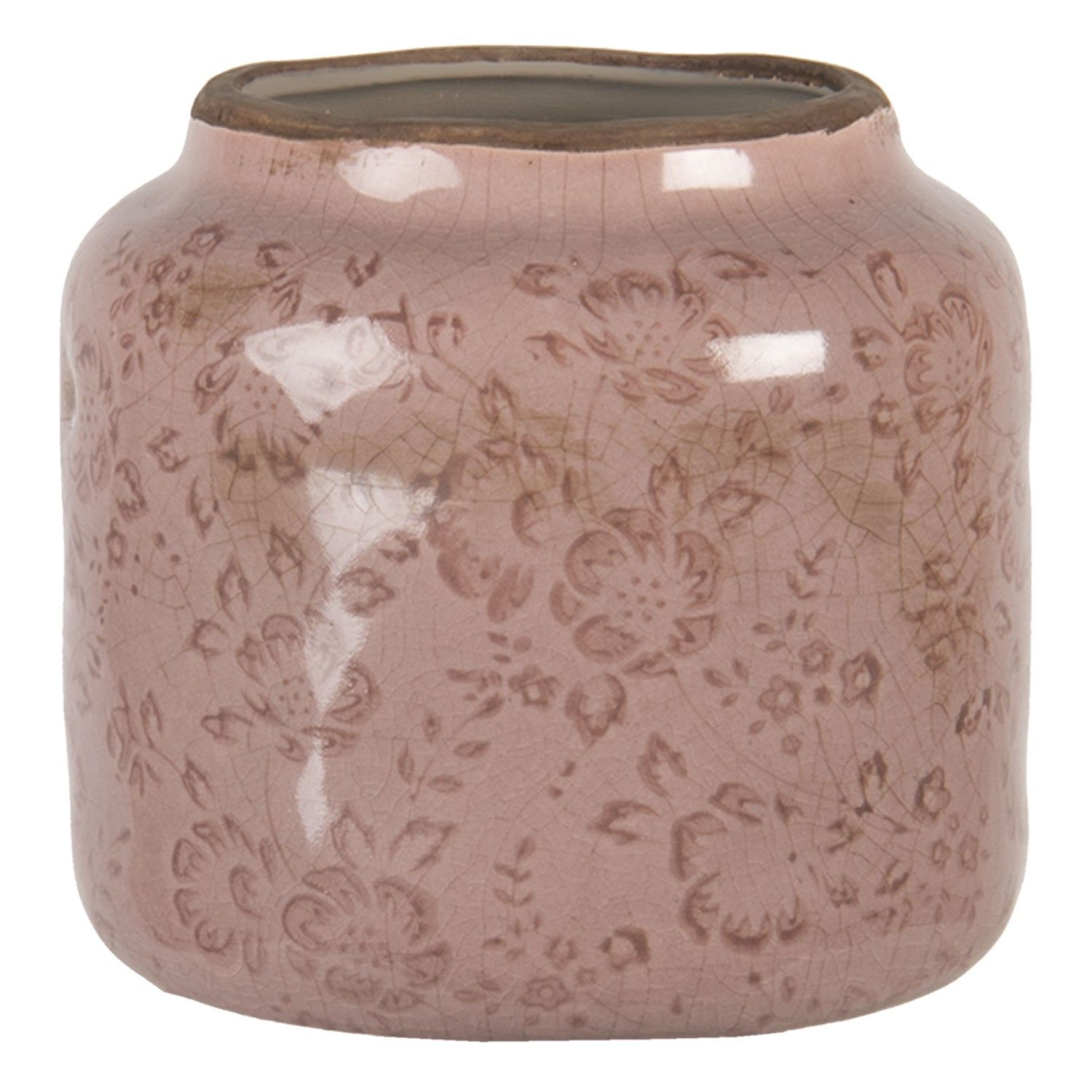 Růžový keramický květináč s popraskáním Alessia VM - Ø 14*13 cm Clayre & Eef - LaHome - vintage dekorace
